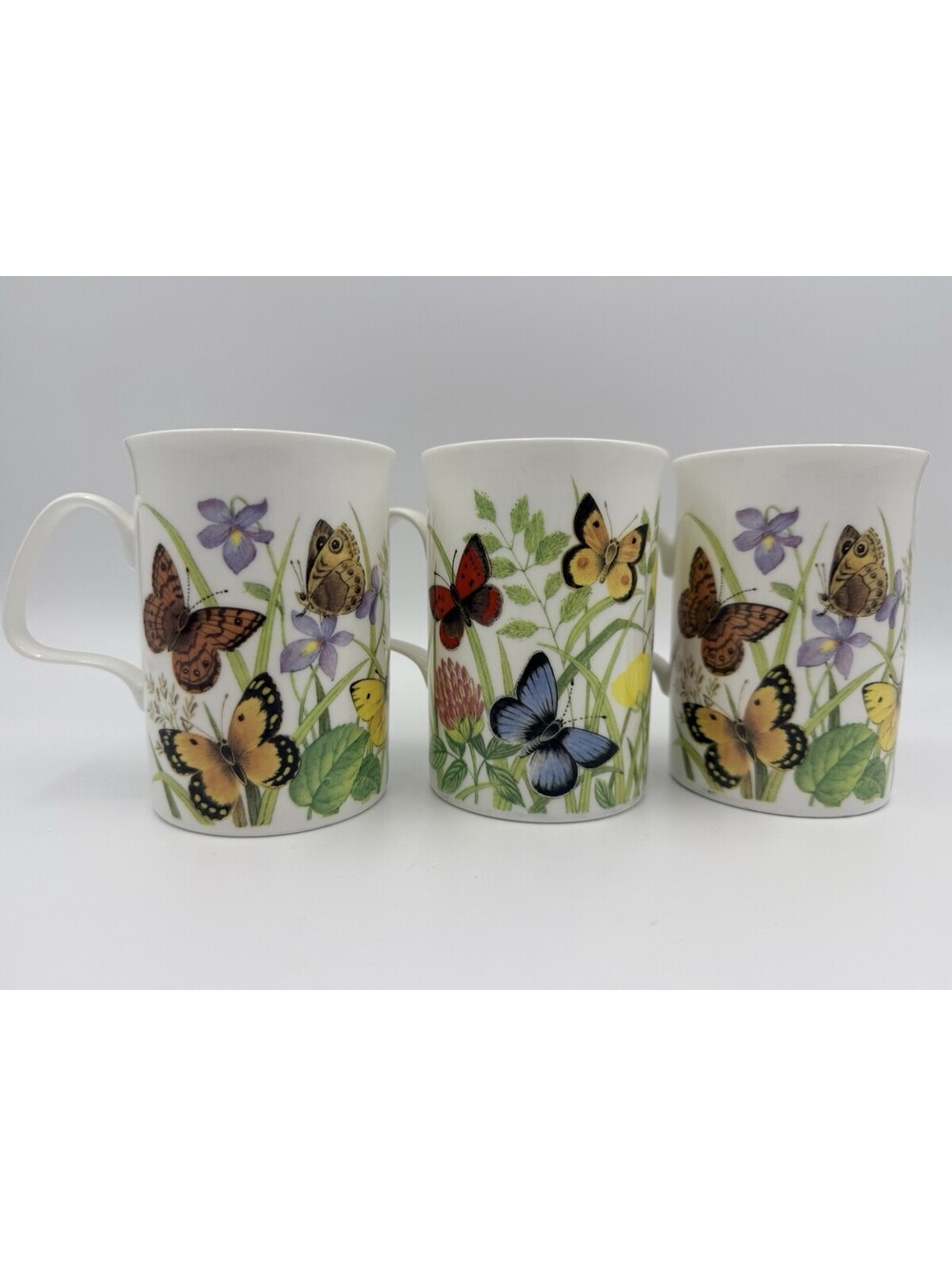 Roy Kirkham Butterflies Mugs Set of 3 Fine Bone China England 1991